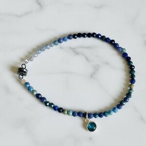 Dainty Gold Filled & Blue-Green Sapphire Bracelet w/ Gold Plated Emerald Charm